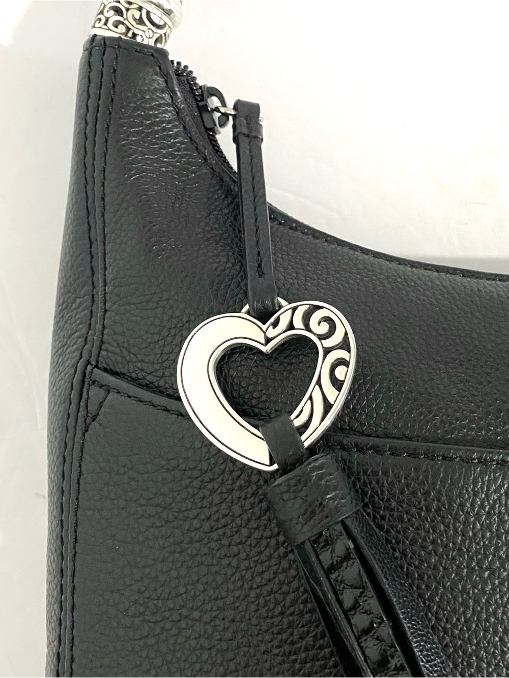 Brighton Barbados Black Leather Hobo Shoulder Bag Braided Strap Like New - Picture 13 of 16